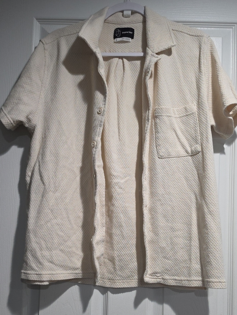 Original Use Mens Cream Waffle Knit Short Sleeve Shirt